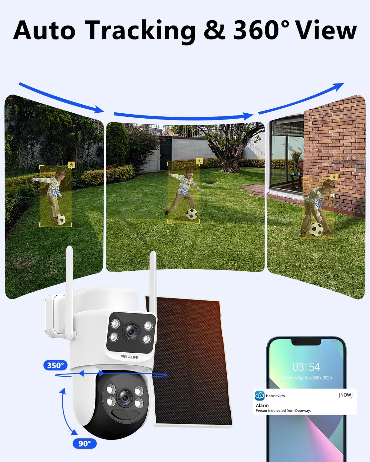 WEILAILIFE 【Auto Tracking & 2-Way Audio】 Security Cameras Wireless Outdoor, WiFi Home Video Surveillance Systems, Solar Powered PTZ Security Camera System DVR Kits