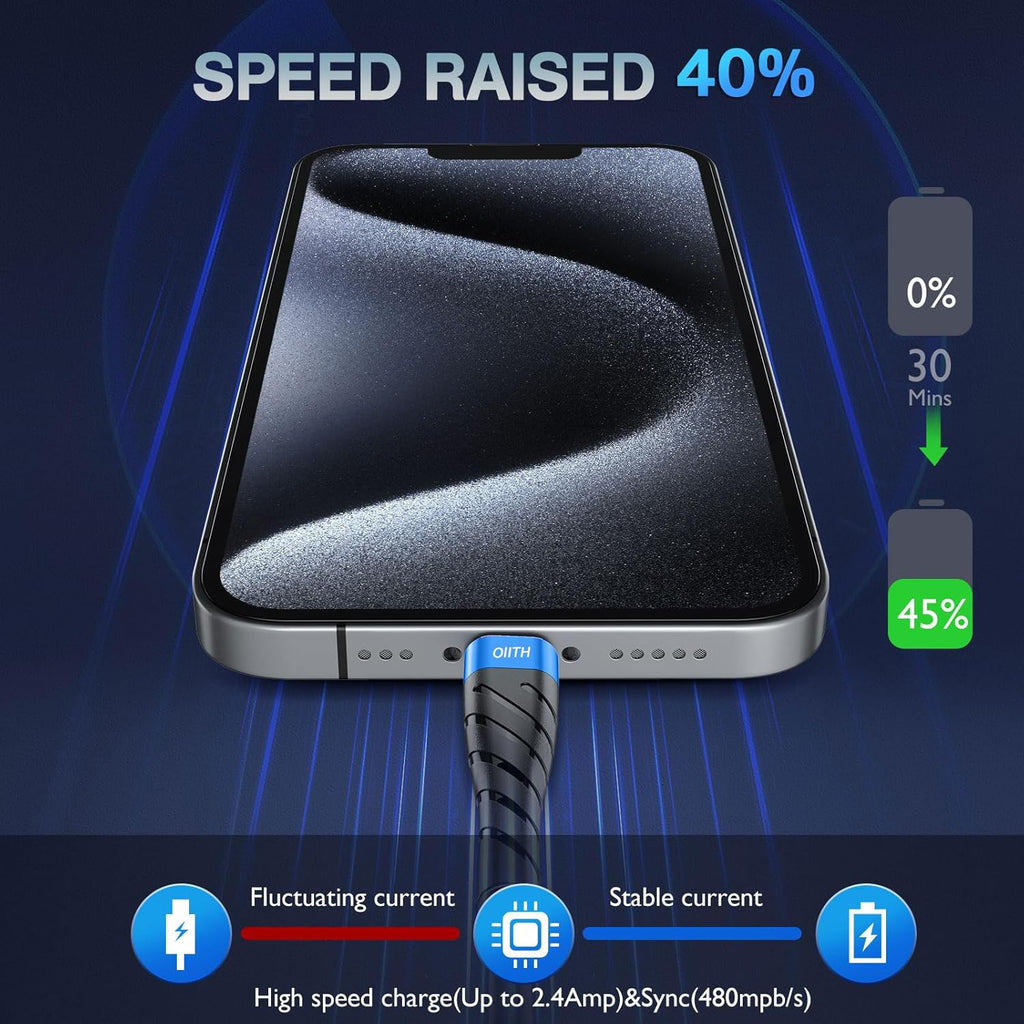 OIITH USB C Cable, USB A to USB C 3A Fast Charging (6FT 3Pack) Phone USB Type-C Charge Cable Android Charge Cord USB C Charger Cable for iPhone 15 Plus/Pro/Pro Max/Samsung/Pad/Laptop/LG/-Blue