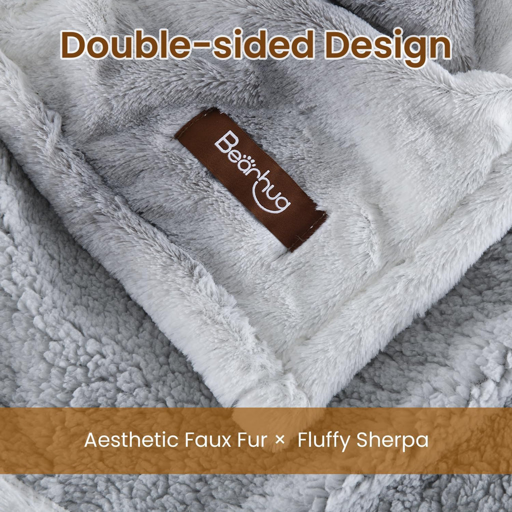 Bearhug Electric Blanket King Size 100" x 90" Dual Controllers Heated Blanket, 10 Heat Settings, 1-12 Hour Auto Shut-Off, Faux Fur & Sherpa Dual-Sided, Machine Washable, Gift-Ready Elegant Packaging