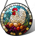Stained Glass Window Hanging White Chicken Hatching Eggs 6.3" - Suncatcher Door Garden Sunroom Sun Catcher Home Decor Birthday Christmas for Mom Men Woman Nana