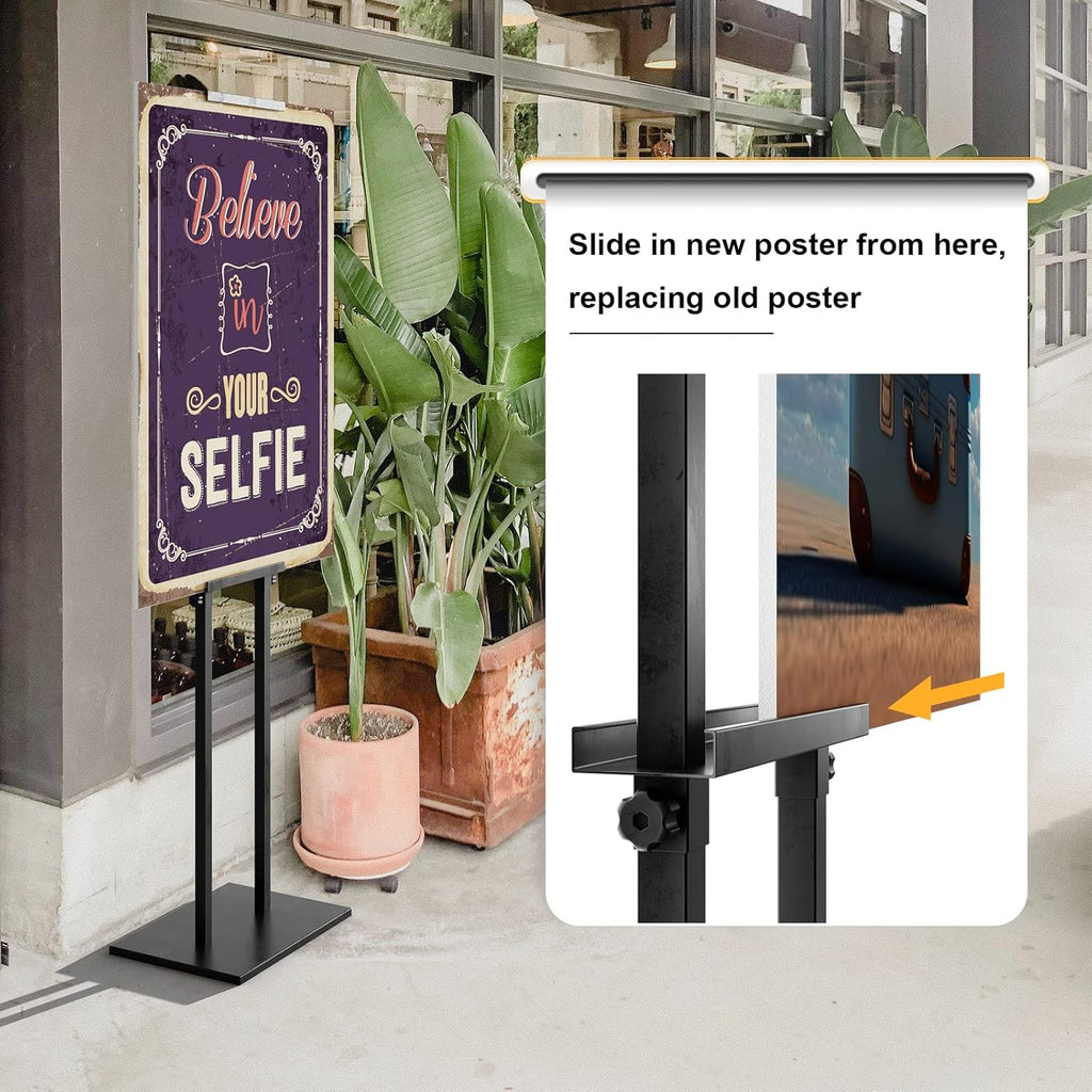 2Pack Sign Holder Stand,Display Stand,Heavy Duty Adjustable Pedestal Sign Stand Up to 75 inch,Double-Sided for Board & Foam Sign,Sign Stand with Base,Fit Wedding,Restaurant or Business etc(Poster not Included)