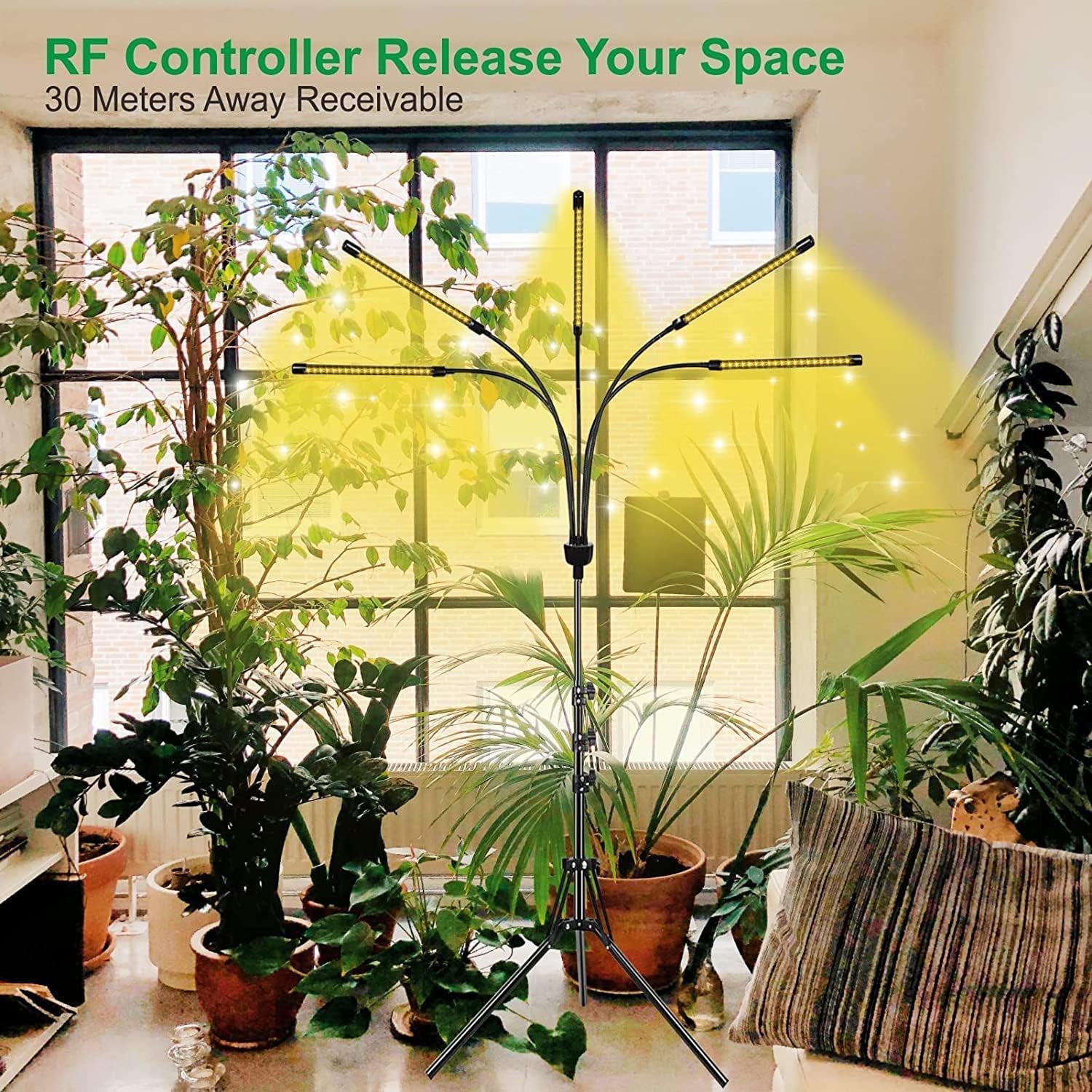 5-Head Adjustable LED Lights, Full Spectrum Grow Lamp with Timer, Warm White Light for Indoor Plants