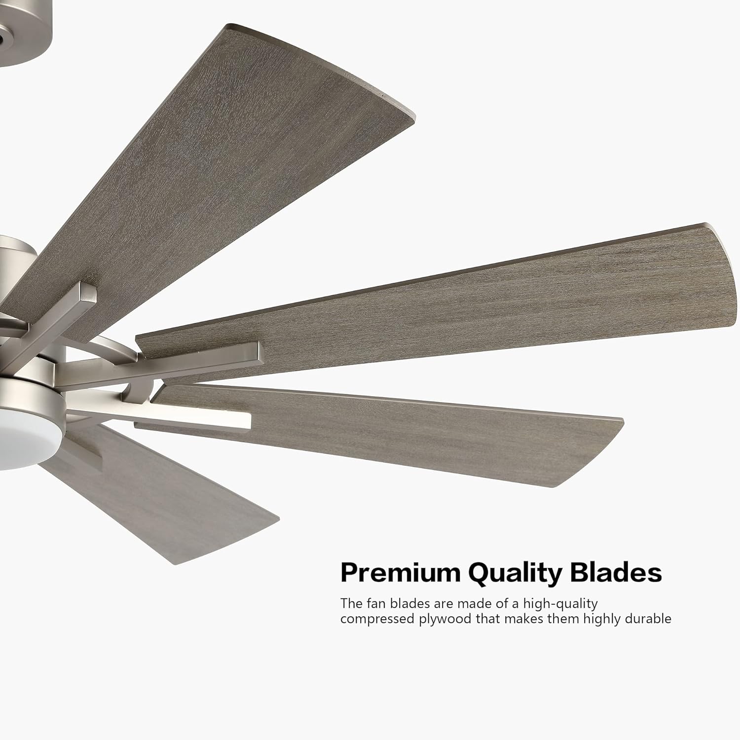 WINGBO 72" DC Ceiling Fan with Lights, Brushed Nickel and Gray Ceiling Fan with 3 Downrods, 8 Plywood Blades, 6-Speed Reversible DC Motor, Modern Ceiling Fans Indoor for Kitchen Bedroom Living Room