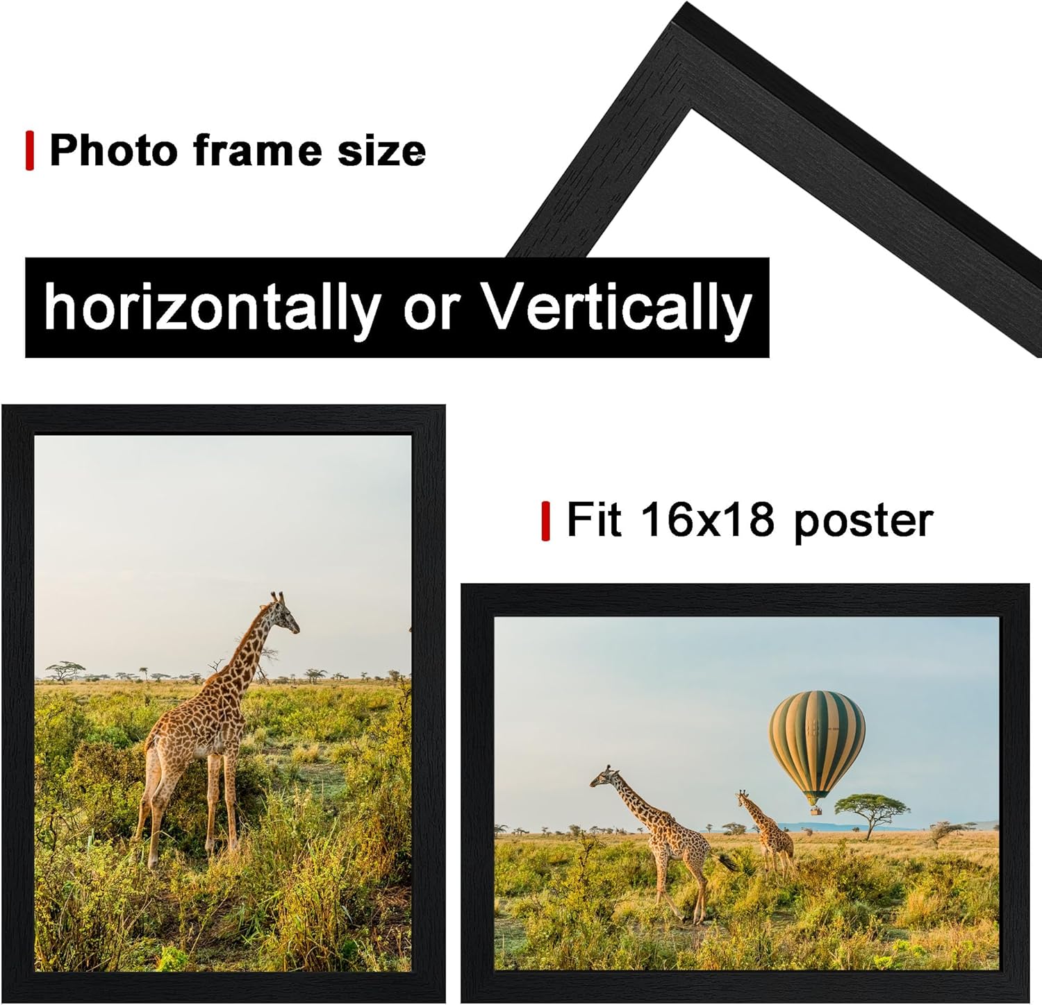 16x18 Picture Frame Set of 5, Wooden Frame Black for 16x18 Inch Picture Poster Photo with Durable Shatter Resistant Plexiglass,Wall Gallery Poster Photo frame 18 by 16 Frame for Wall best gift