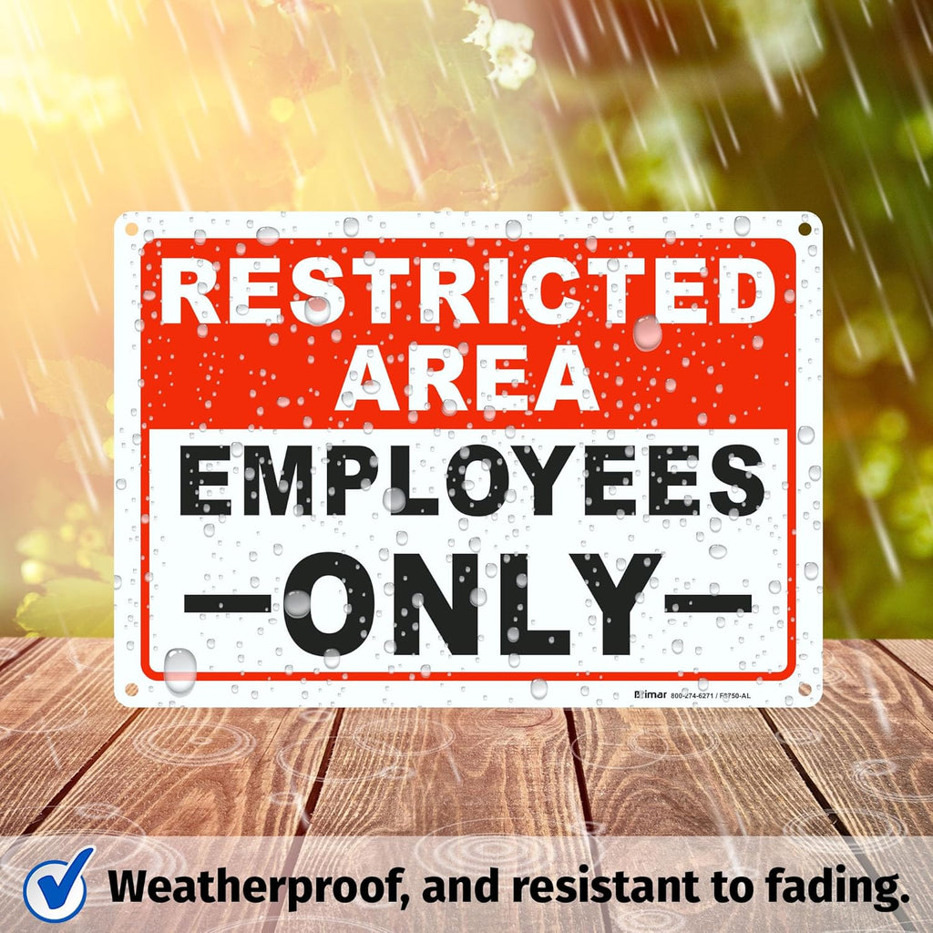 Brimar - 10 x 7" - Restricted Area Employees Only Sign - .055″ Polyethylene Plastic- Clear Text - Easy Installation
