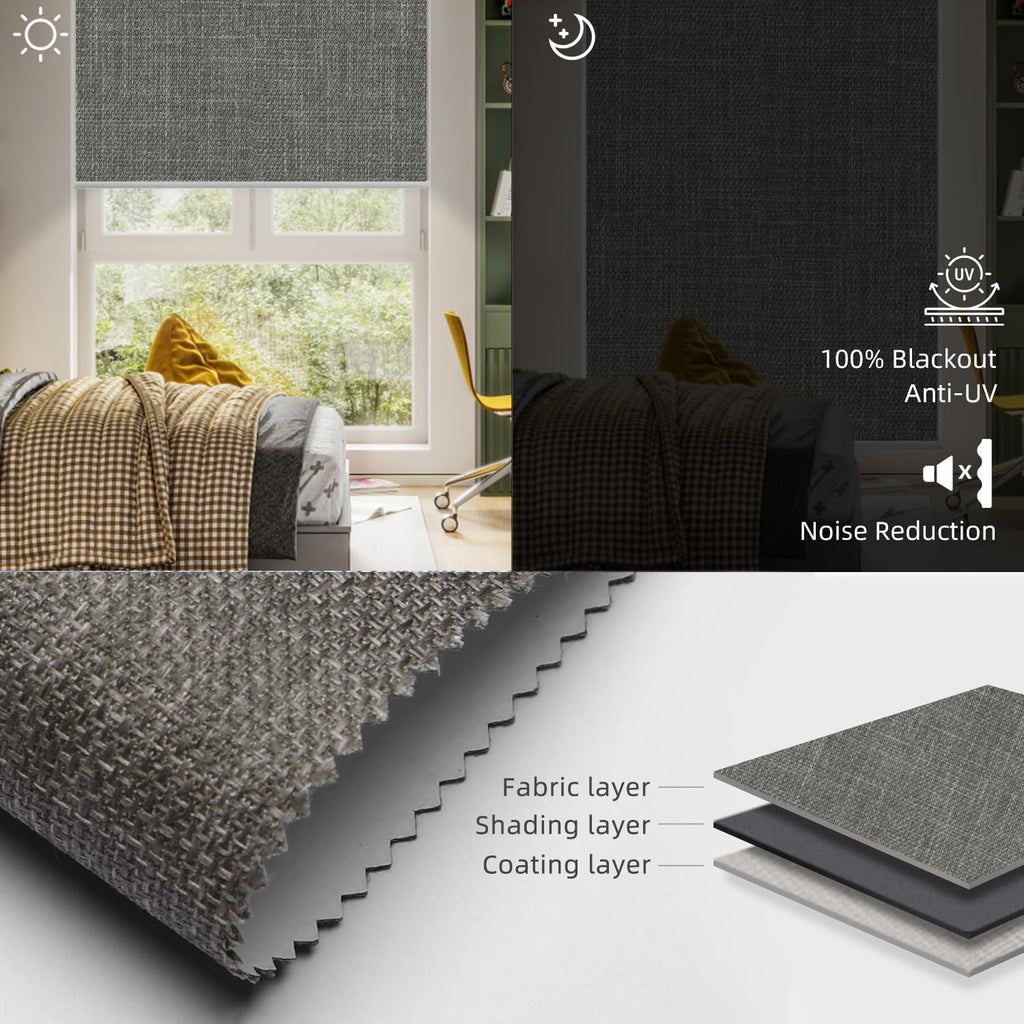 SmartWings Motorized Roller Shades Work with Homekit, Alexa Google, 100% Blackout Smart Blinds for Windows, Cordless Remote Control Window Shades, Vigor Dove, Customized Size