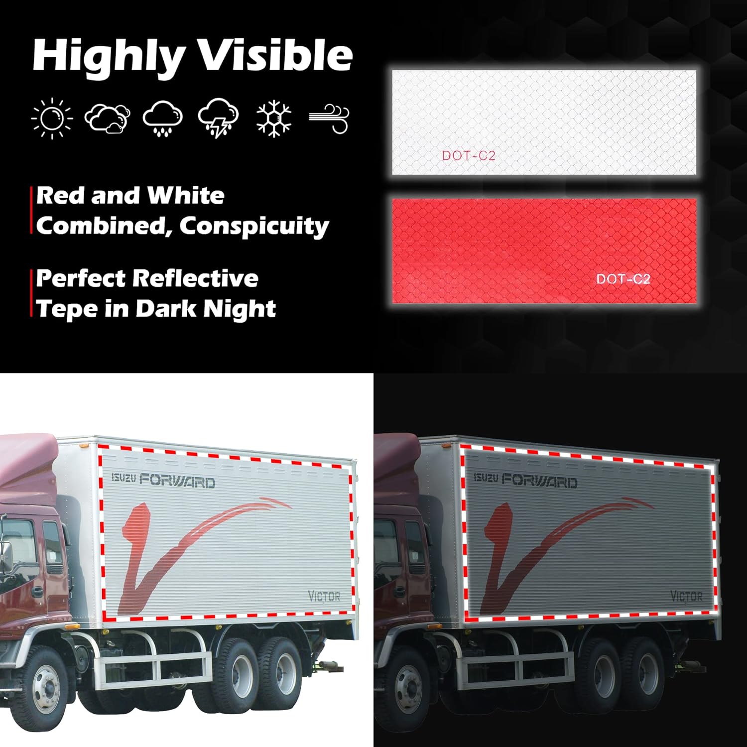 LLPT Reflective Tape 1/2” x 33 Ft DOT-C2 High Visibility Safety Tape Flexible Waterproof Intense Reflector for Trailer Truck Car RV Boat Camper Color Red White (RT053RW)