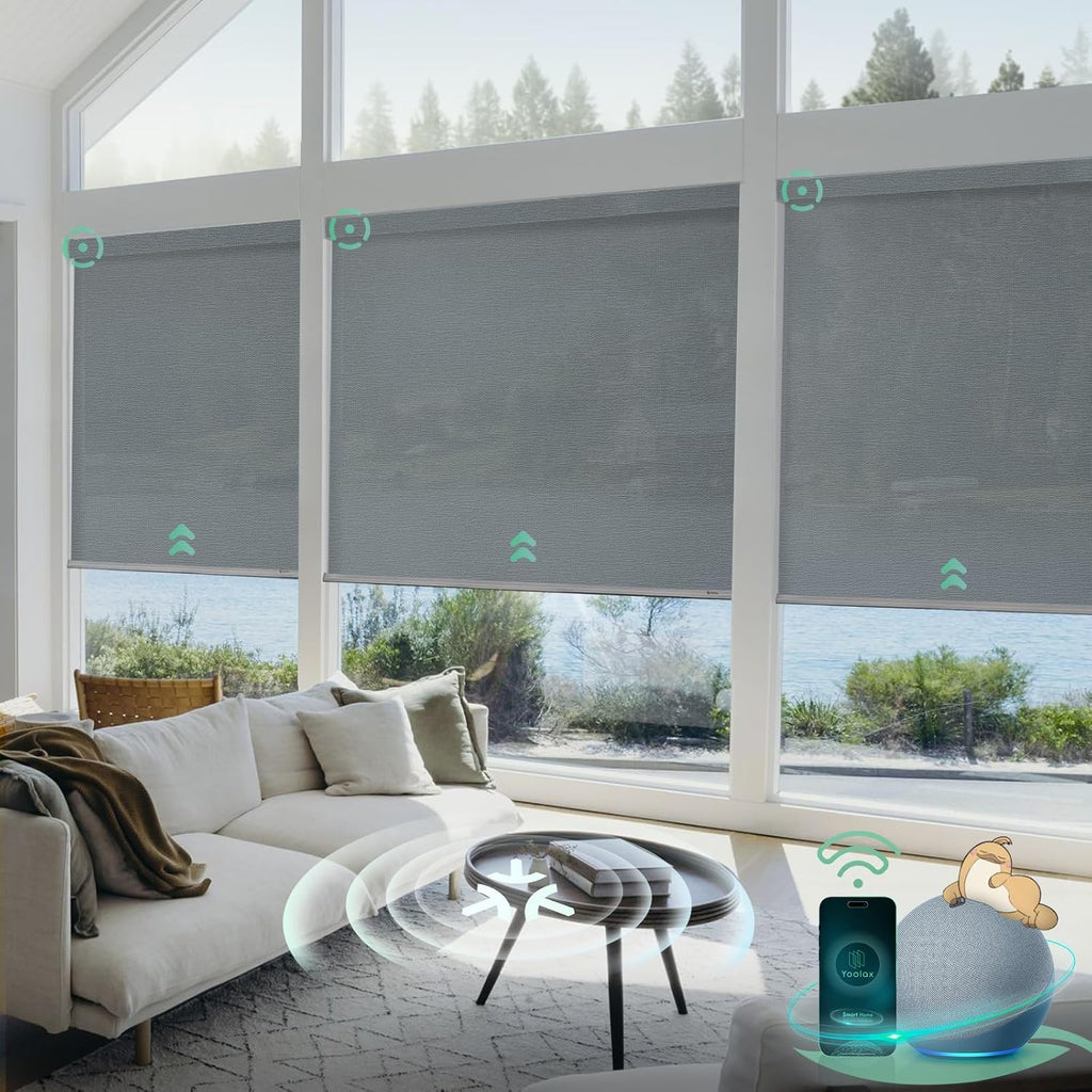 Yoolax Smart Blinds, Motorized Matter Solar Shades Flame Resistat Automatic Blinds for Windows Motorized Shades Compatible with Alexa, Google Home, Homekit(Solar-3% Openness Twilight Gray)