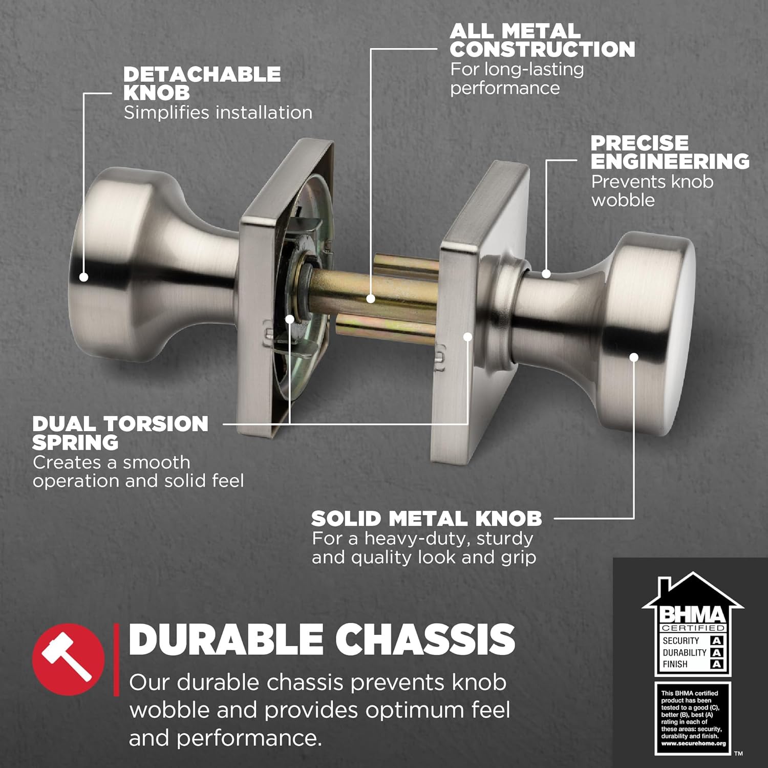 Kwikset Pismo Interior Passage Door Knob, Handle For Closet and Hallway Doors, Non-Locking Doorknob in Satin Nickel, with Microban Protection