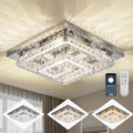 25" Modern Crystal Chandelier with Remote/App Control, Dimmable Flush Mount Ceiling Light Fixture, 3-Color Temperature, Led Ceiling Lamp for Living Room Bedroom Kitchen Dining Room Entryway