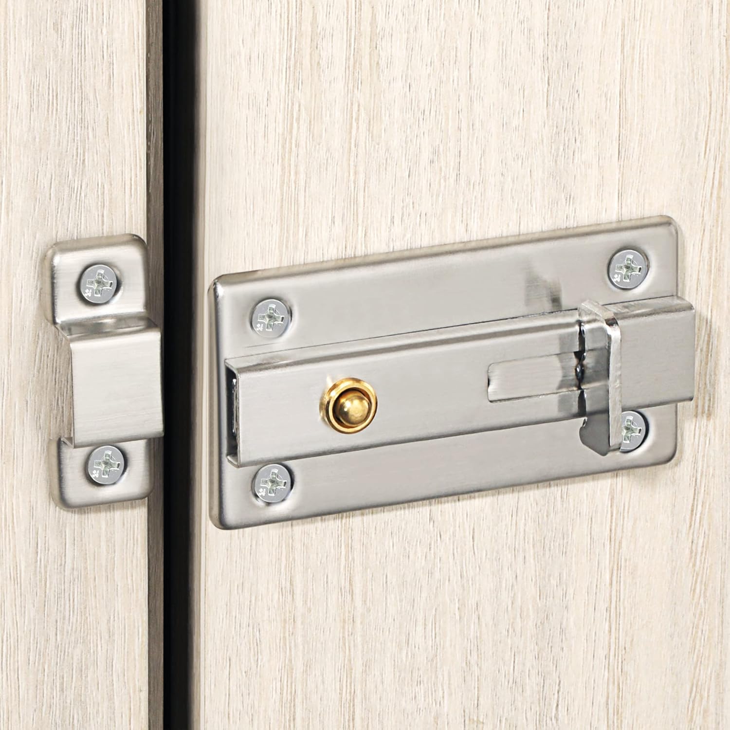 Alise Slide Bolt Gate Latch,Spring-Automatic Barrel Bolts Latches Safety Door Lock,Gate Hardware for Inside Door Fence Toilet Barn Pet Doors,Stainless Steel Bolt Latches,Brushed Finish,MS3000-LS