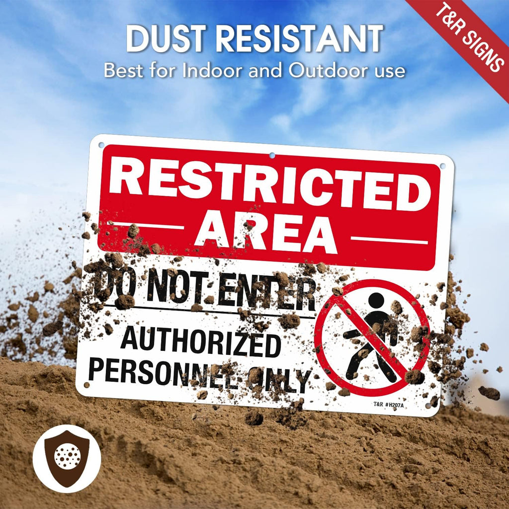 T&R Large Restricted Area Do Not Enter Authorized Personnel Only Sign,1 Pack,14x10 Inches Rust Free .040 Aluminum,UV Protected, Waterproof, Weatherproof and Fade Resistant,6 Pre-drilled Holes