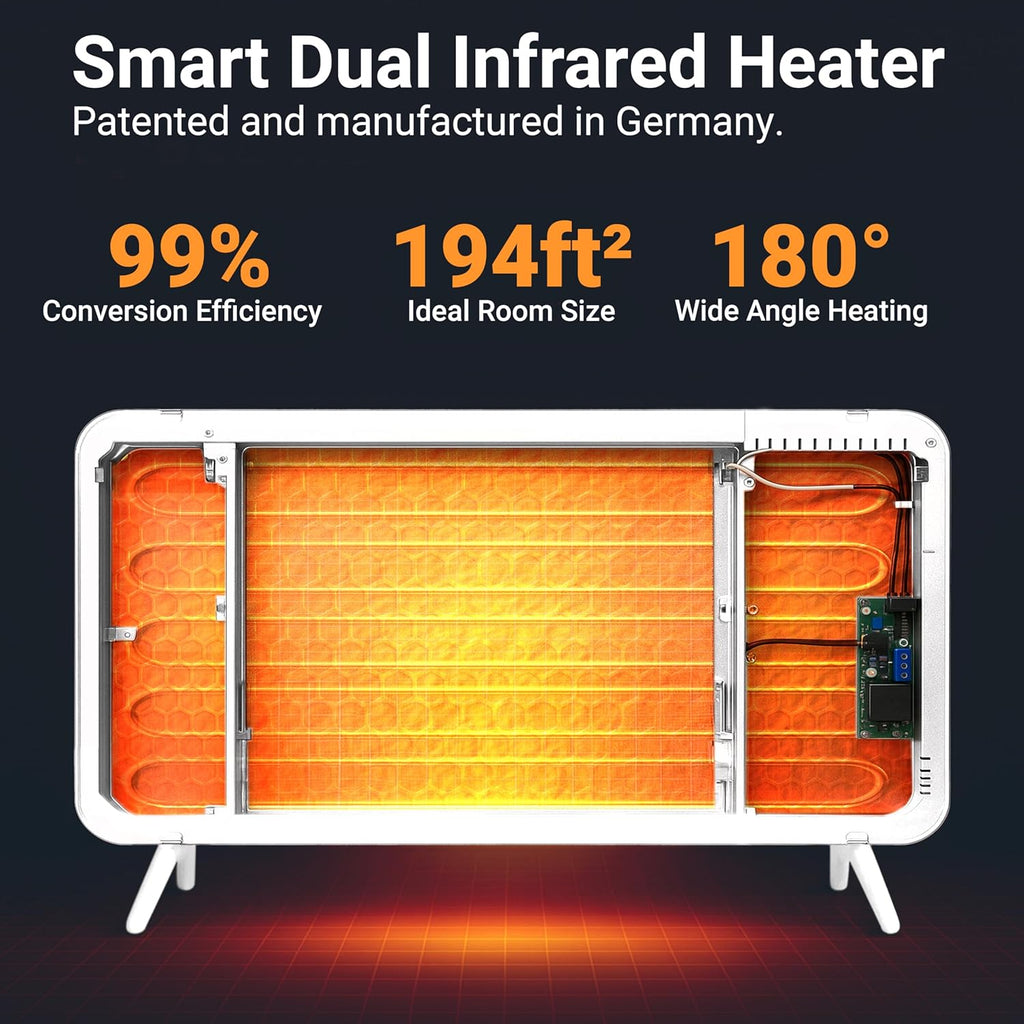 Könighaus 800W Smart Dual Space Heater – Wall heater and mobile use – WiFi App Control & Remote – Includes Towel Rack, Stand Feet & Mounting Kit – Color: White