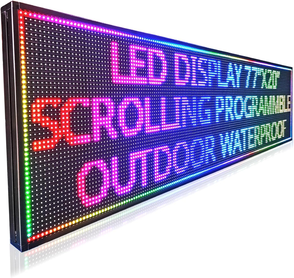HS Programmable Scrolling Led Sign, Digital Signs Outdoor Waterproof ,Electronic Message Display Board ,Open neon Signs, Full Color High Brightness Big P10 77’’x20’’for Business Store Advertisement Public, APP control
