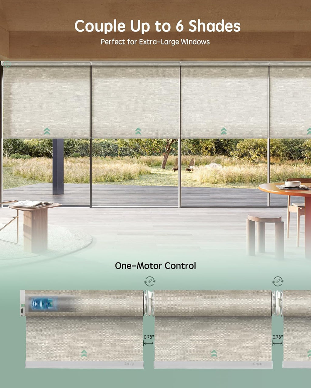 Yoolax Smart Coupled Roller Shades Compatible with Alexa Google, Motorized Blinds with Remote Light Filtering Coupled Roller Shades for X-Large Windows, Custom Size(XL Coupled-Jacquard Coffee)