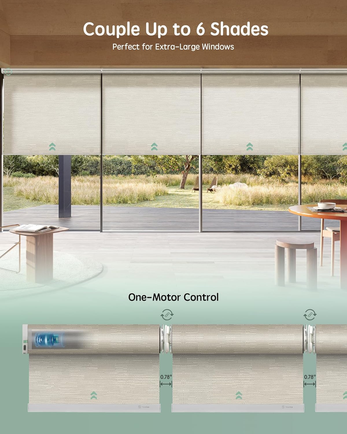 Yoolax Smart Coupled Roller Shades Compatible with Alexa Google, Motorized Blinds with Remote Light Filtering Coupled Roller Shades for X-Large Windows, Custom Size(XL Coupled-Jacquard Coffee)