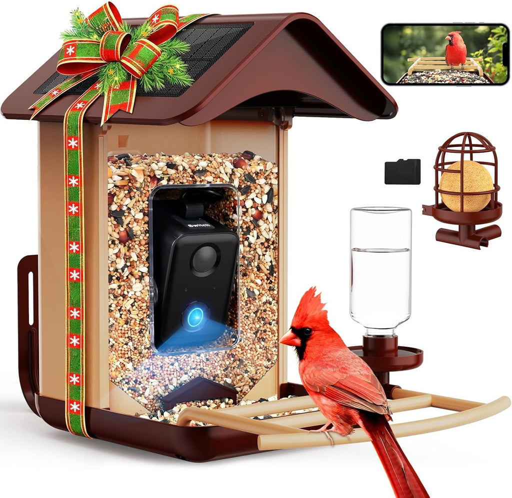 BIRDLEGEND® BL01 Bird Feeder with Camera Solar Powered, Free AI Smart Camera Bird Feeder with 64GB Card DIY Add-ons 1080P Live Auto Capture Videos Pictures, Gifts for Birdlover Mom Dad, 2.4GHz WiFi