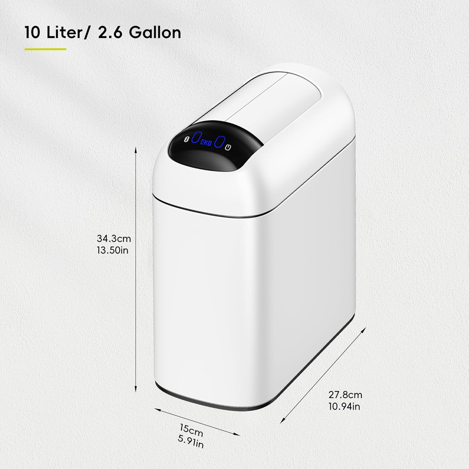 EKO Astro Slim Sensor Trash Can, 10L / 2.6 Gallon Touchless Garbage Bin with Soft-Close Butterfly Lid, Motion Sensor Stainless Steel Garbage Can for Bathroom, Kitchen, Office, Matte White, Waterproof