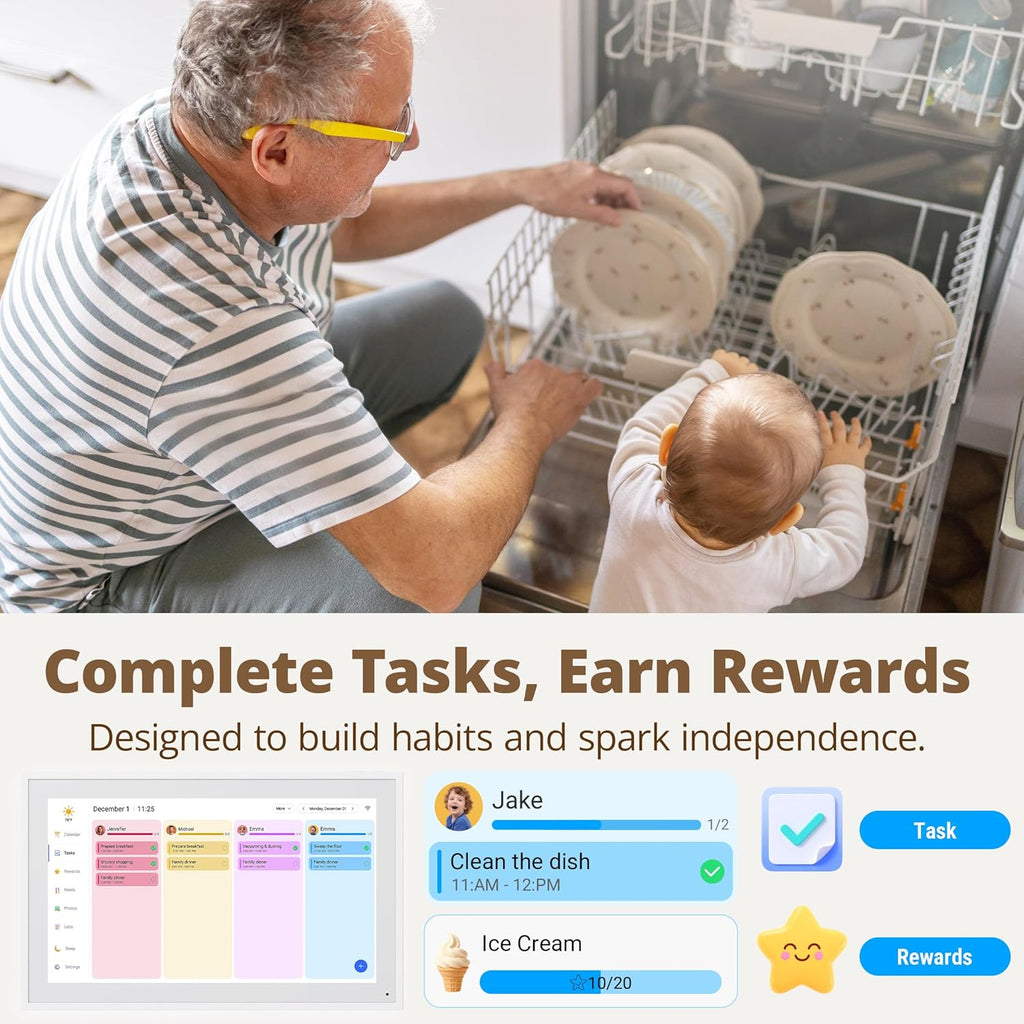 Digital Calendar 15.6" Chore Chart – 1080P Full HD Interactive Touchscreen, Smart Family Planner, Hearth Display Digital Wall & Desk Mountable for Seamless Scheduling