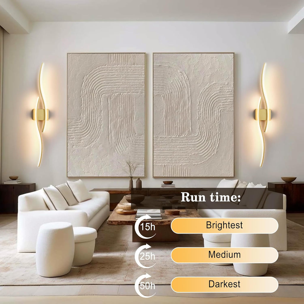 Battery Operated Wall Sconces with Remote Control, Dimmable/3 Colors/Night-Light/Timer/Memory, Gold Modern Wireless LED Sconce for Living Room, Hallway, Bedroom, 39.3 Inch (1 Pack)