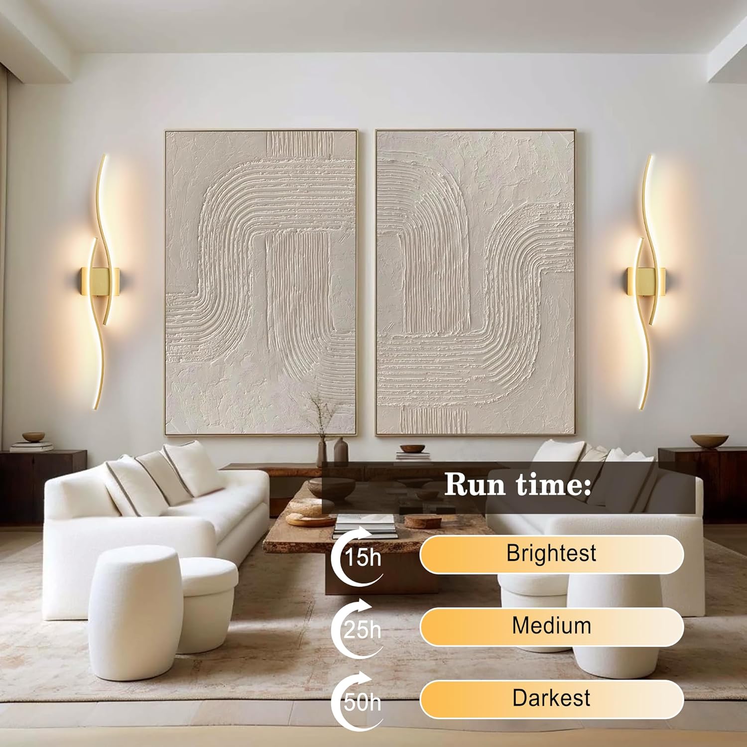 Battery Operated Wall Sconces with Remote Control, Dimmable/3 Colors/Night-Light/Timer/Memory, Gold Modern Wireless LED Sconce for Living Room, Hallway, Bedroom, 39.3 Inch (1 Pack)