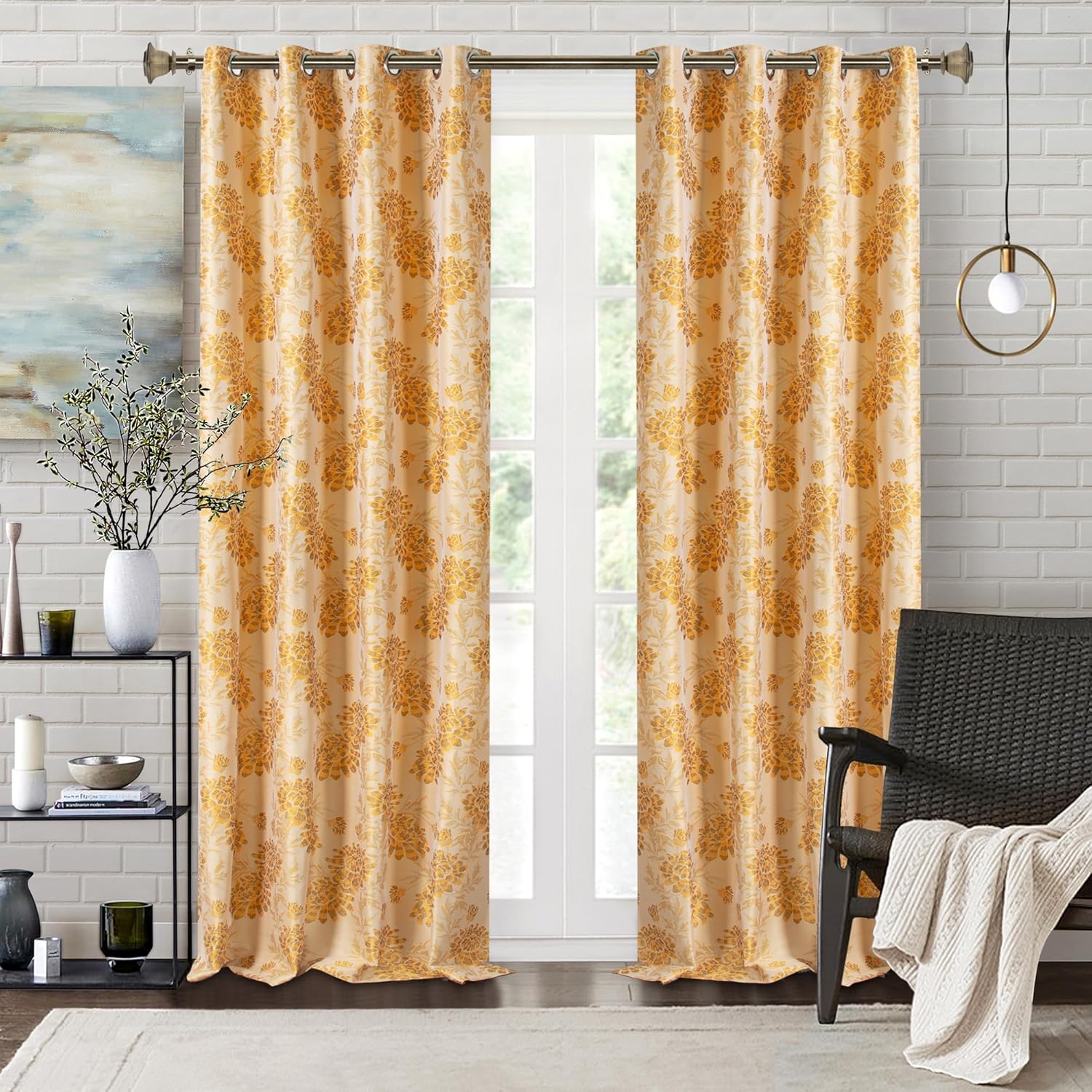 Deco Window Adjustable Curtain Rod for Windows 18 to 44 Inch (Pack of 1) Extendable Heavy Duty 1 Inch Iron Drapery Pole with Finials Wall Mounted French Door Curtain Rods (Brass)
