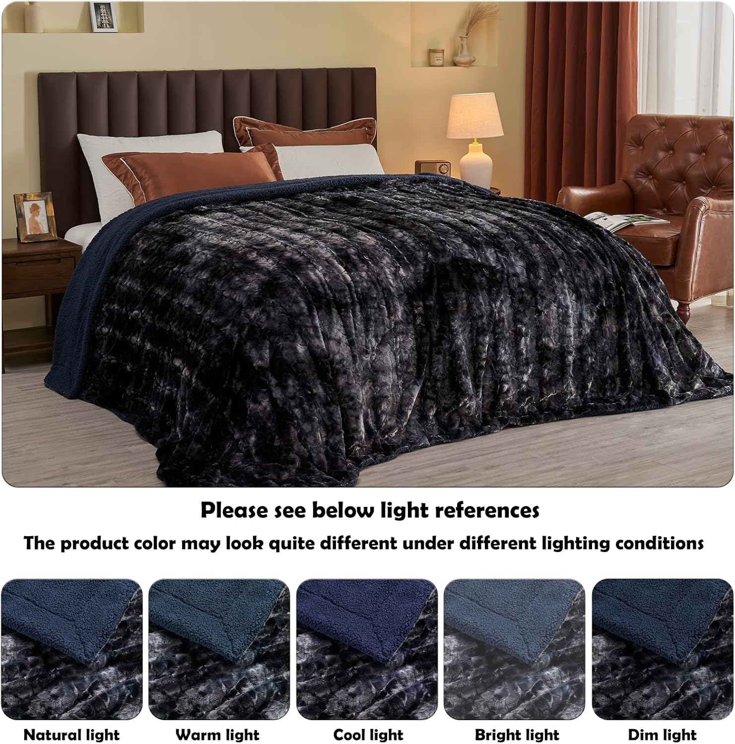 NEWCOSPLAY Super Soft Faux Fur Throw Blanket for Couch Tie-dye Black Sherpa Fuzzy Plush Warm Blanket for Sofa Bed (Tie-dye Black, Throw(50"x60"))