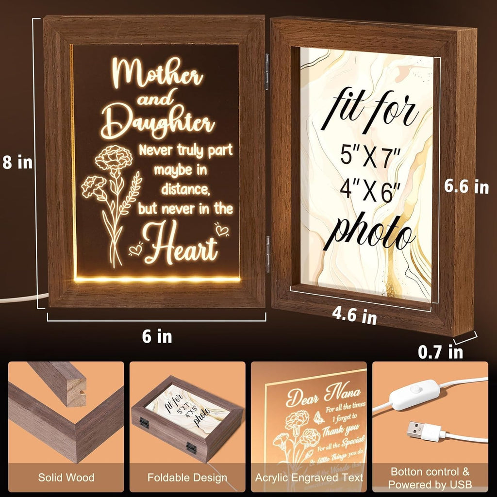Christmas Gifts for Mom from Daughter Son Kids, Mom Gifts Engraved Night Light with 5x7 Mother Picture Frame Solid Wood, New Mama Gift Mommy Son Picture Frame Mother-in-Law Birthday Gift for Mama