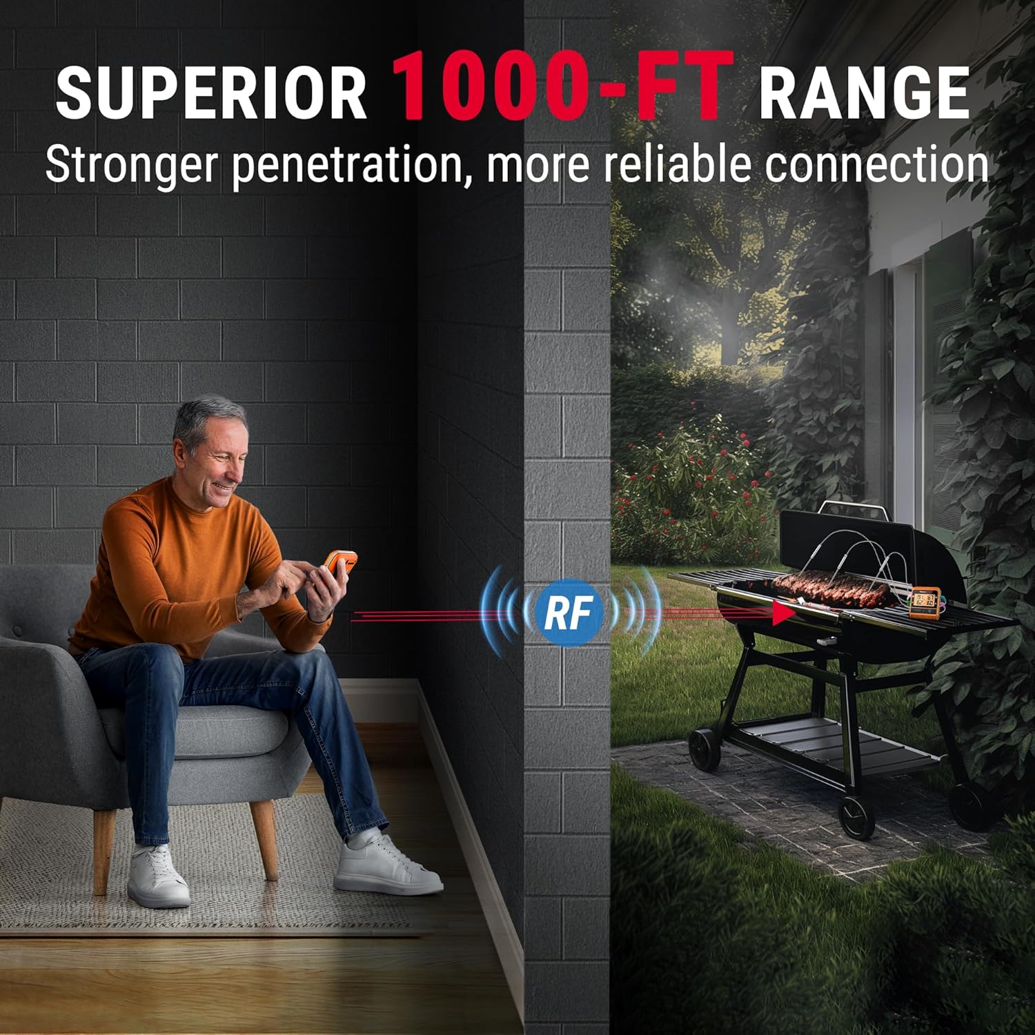 ThermoPro TP829 1000ft Wireless Meat Thermometer Digital for Grilling and Smoking, 4 Meat Probes Grill Thermometer for Outside Grill, BBQ Thermometer for Cooking Turkey Temperature Indicator