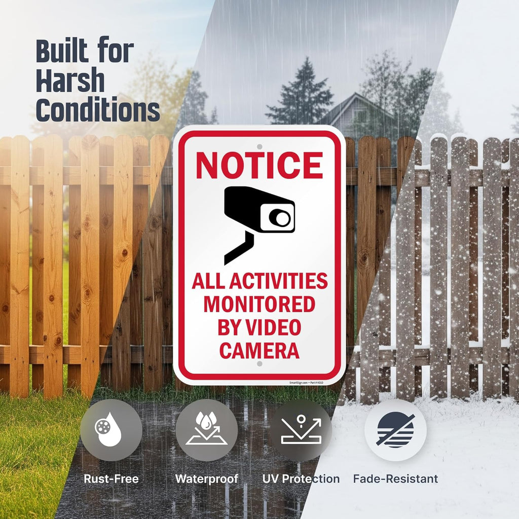 SmartSign Notice All Activities Monitored By Video Camera Sign - 2 Pack, 18 x 12 inch, 2mm Aluminum Composite, Red/Black on White, Made in USA