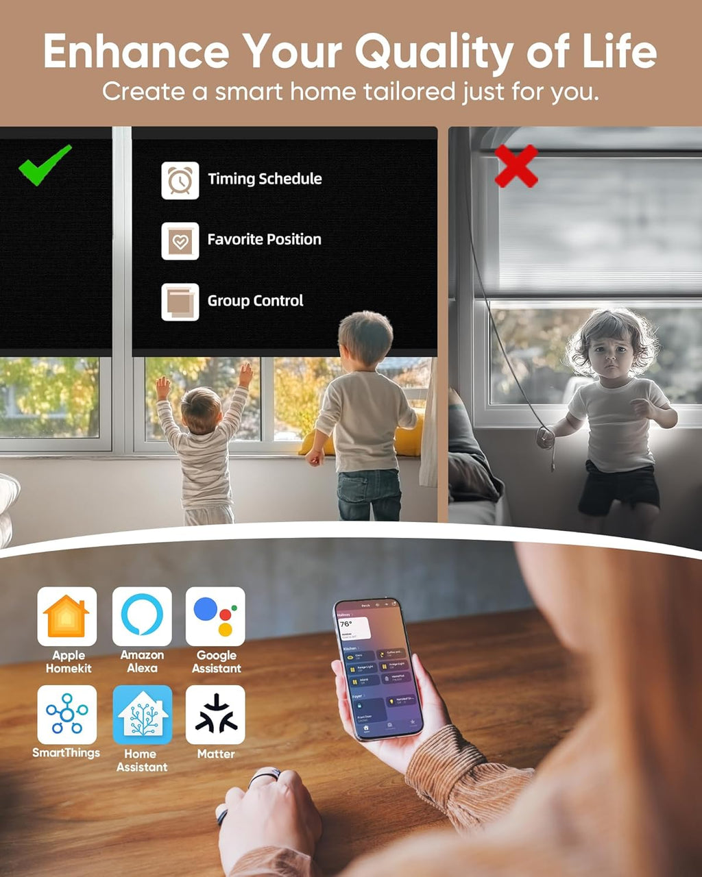 Kincmo Motorized Blinds with Remote,100% Blackout Motorized Roller Shades Work with Apple Homekit,Alexa,Google, Custom Electric Blinds with App,Voice Control (Vinyl Black)