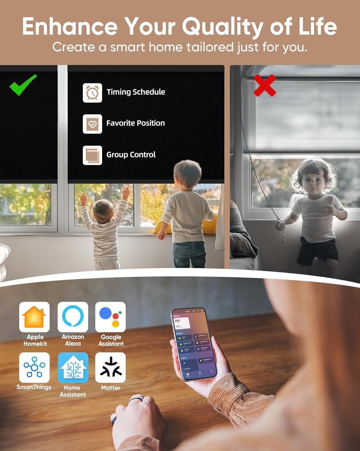 Kincmo Motorized Blinds with Remote,100% Blackout Motorized Roller Shades Work with Apple Homekit,Alexa,Google, Custom Electric Blinds with App,Voice Control (Vinyl Black)