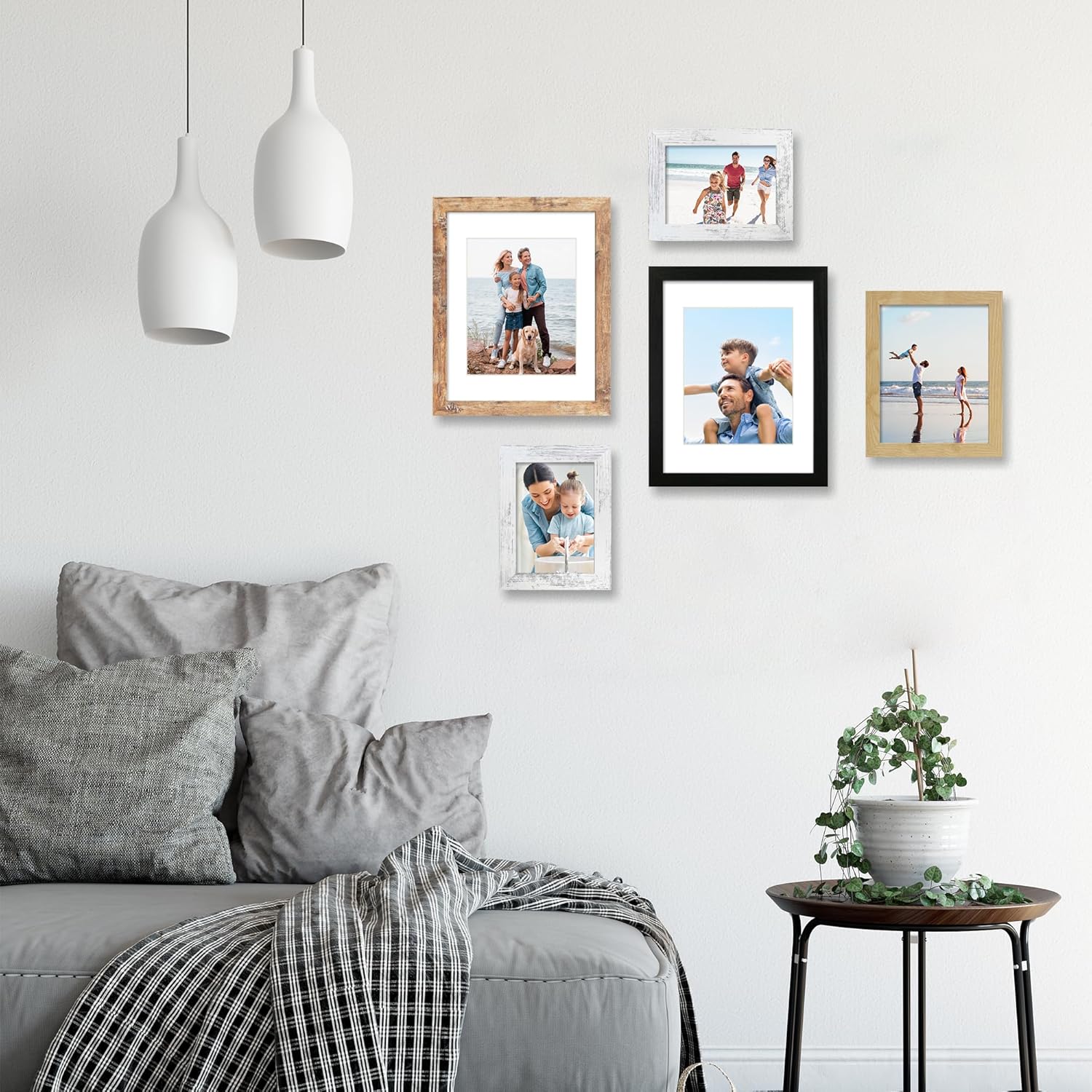 iRahmen 11x14 Picture Frame Set of 4, High Definition Tempered Glass 11 x 14 Frames Display 8x10 Pictures with Mat, Mixed Color Wood Photo Frame Wall Mounting
