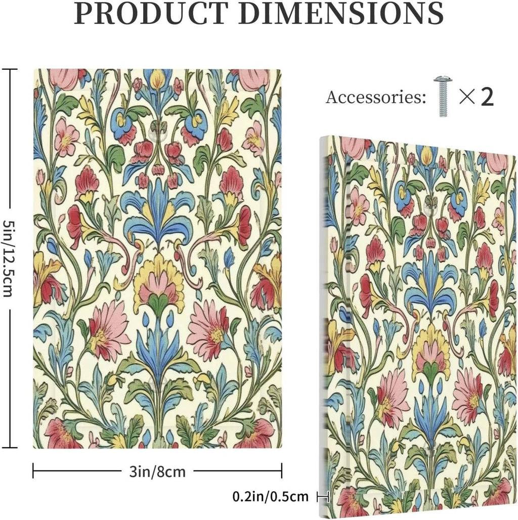 Light Switch Cover Plate Boho Red Floral Morris Plant Leaves 1 Gang No Device Blank Electrical Wall Plates Faceplate Decorative Switch Plate For Farmhouse Cabin Decor