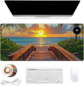 Heated Mouse Pad 31.5x13 in 3-Temp Fast Heating Desk Mat with Auto Timer Warmer for Hands Wrist Pain Relief Waterproof Keyboard Mat for Office, Gaming, Home, Sunset Beach Pathway