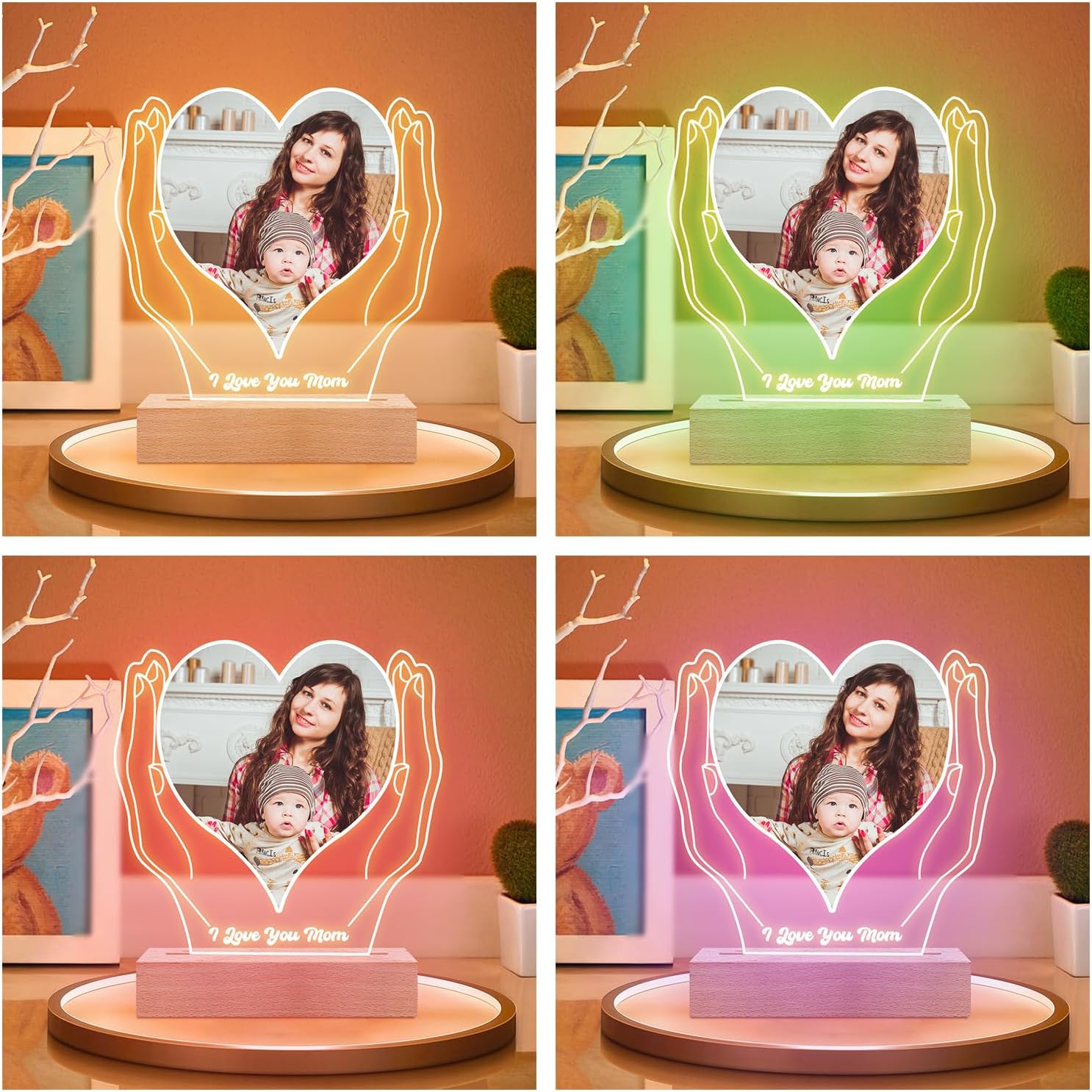Custom Picture Frames with Photo, Customized Picture Frame with Night Light, Custom Photo Frame, Personalized Valentines Day Gifts for Mom Baby Kid Family