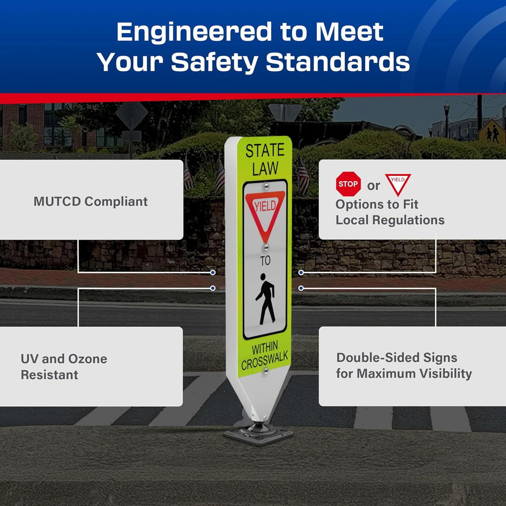 Impact Recovery - In-Street Pedestrian Crossing Signs - Street Sign - Road Safety Yield Sign with Surface Mount Base