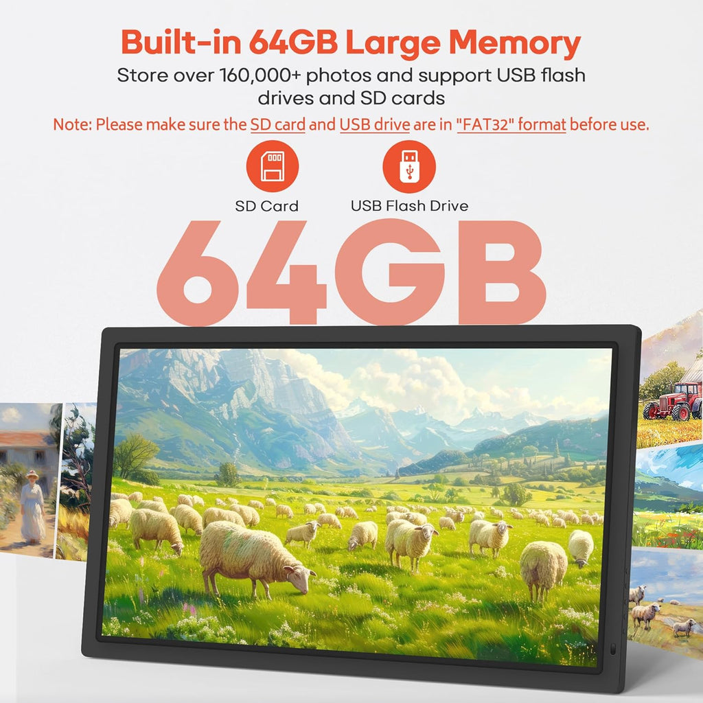 Frameo 32" Extra Large Digital Picture Frame WiFi 64GB, 1920 x 1080 FHD IPS Touch Screen Electronic Photo Frames, Wall Mounted, Auto-Rotate, Support USB and SD Card, Share Photos Videos Instantly