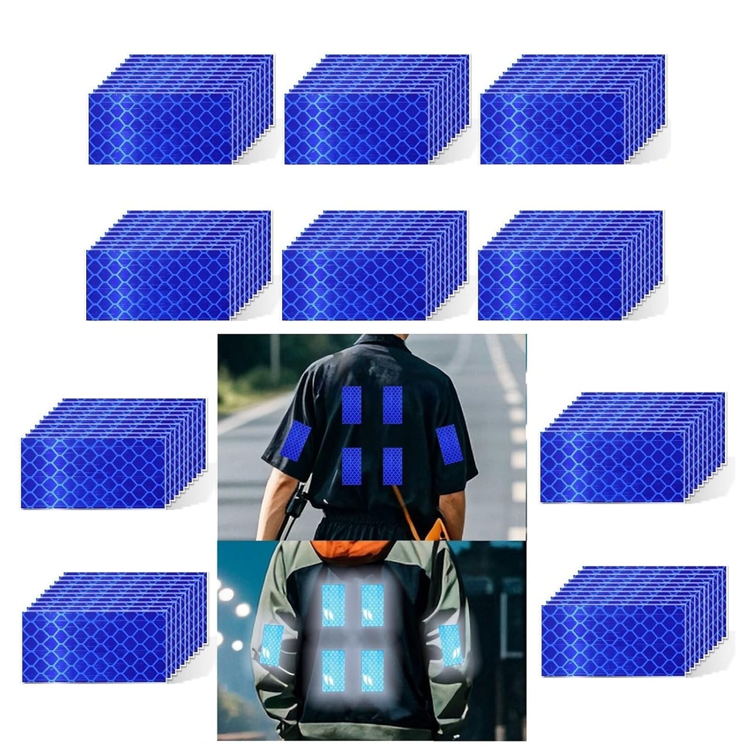 Non Fading Blue Reflective Stickers 1 inch X 2 inch, Outdoor Waterproof High Visibility Warning Safety Adhesive Reflector Tape (100 Pcs)