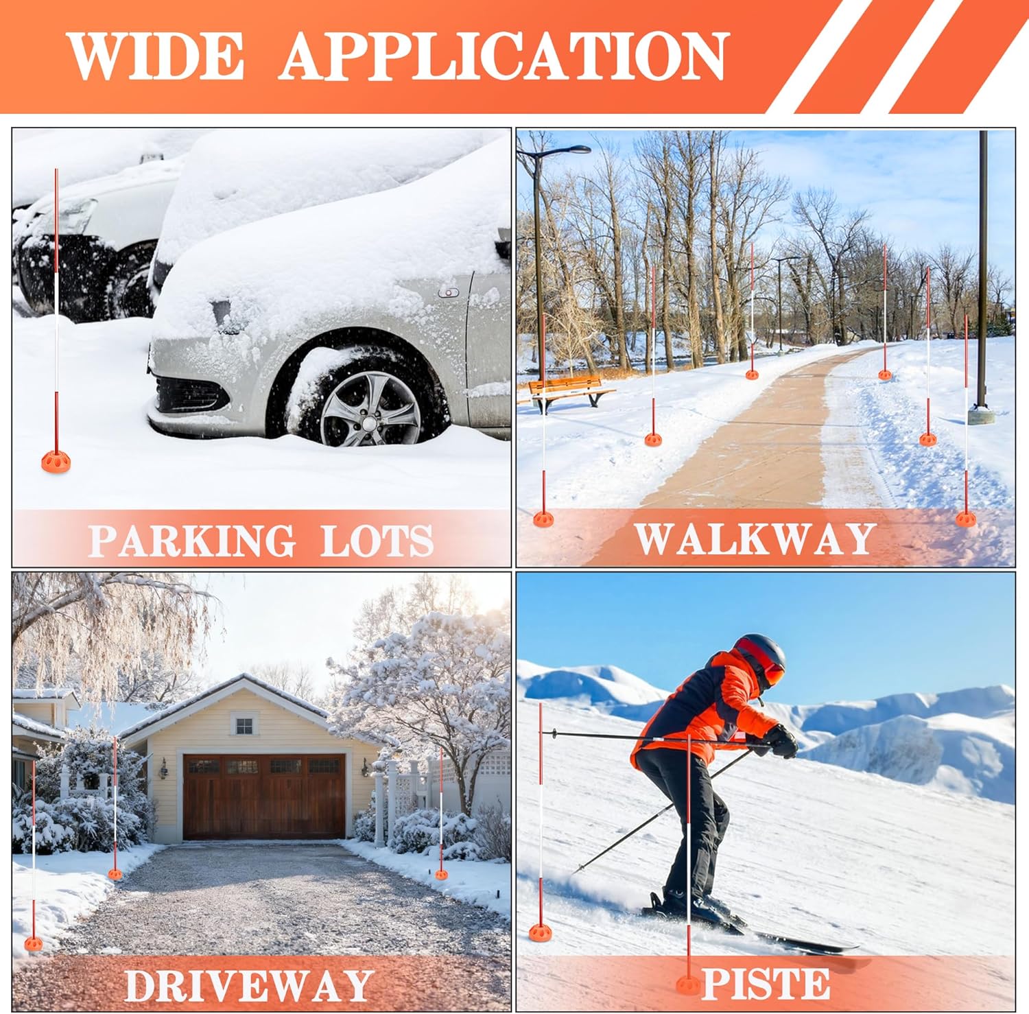 15 Pcs Driveway Marker Mount Stakes, Orange Reflective Mount Stake, Snow Ground Spike Stake for Driveways Pathways Walkways Parking Lot Ski Run Residential Property