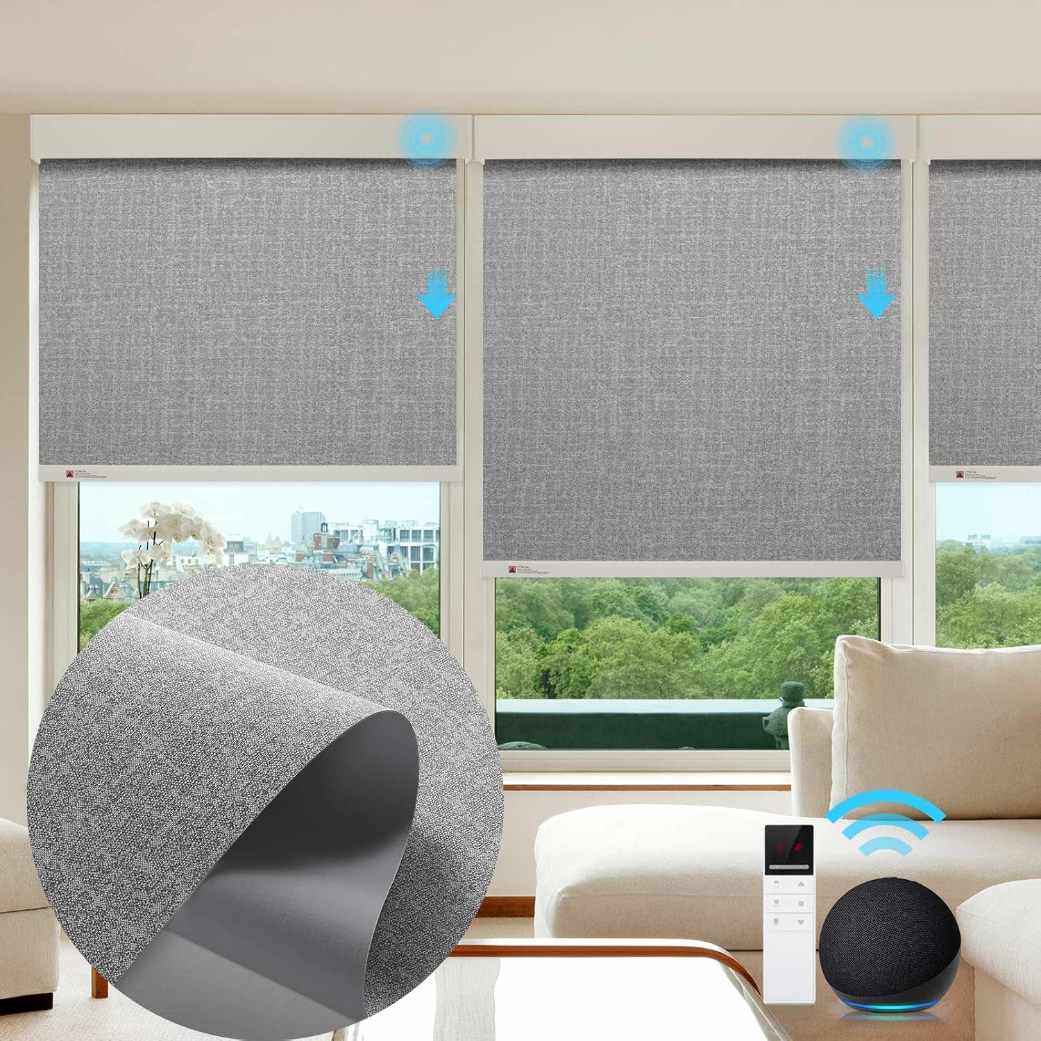 ZSTARR Motorized Smart Blind for Window,Automatic Blackout Roller Shade Compatible, with Remote Control, Child Safety Rechargeable Battery Blind with Valance,Customize (Dove Colour)