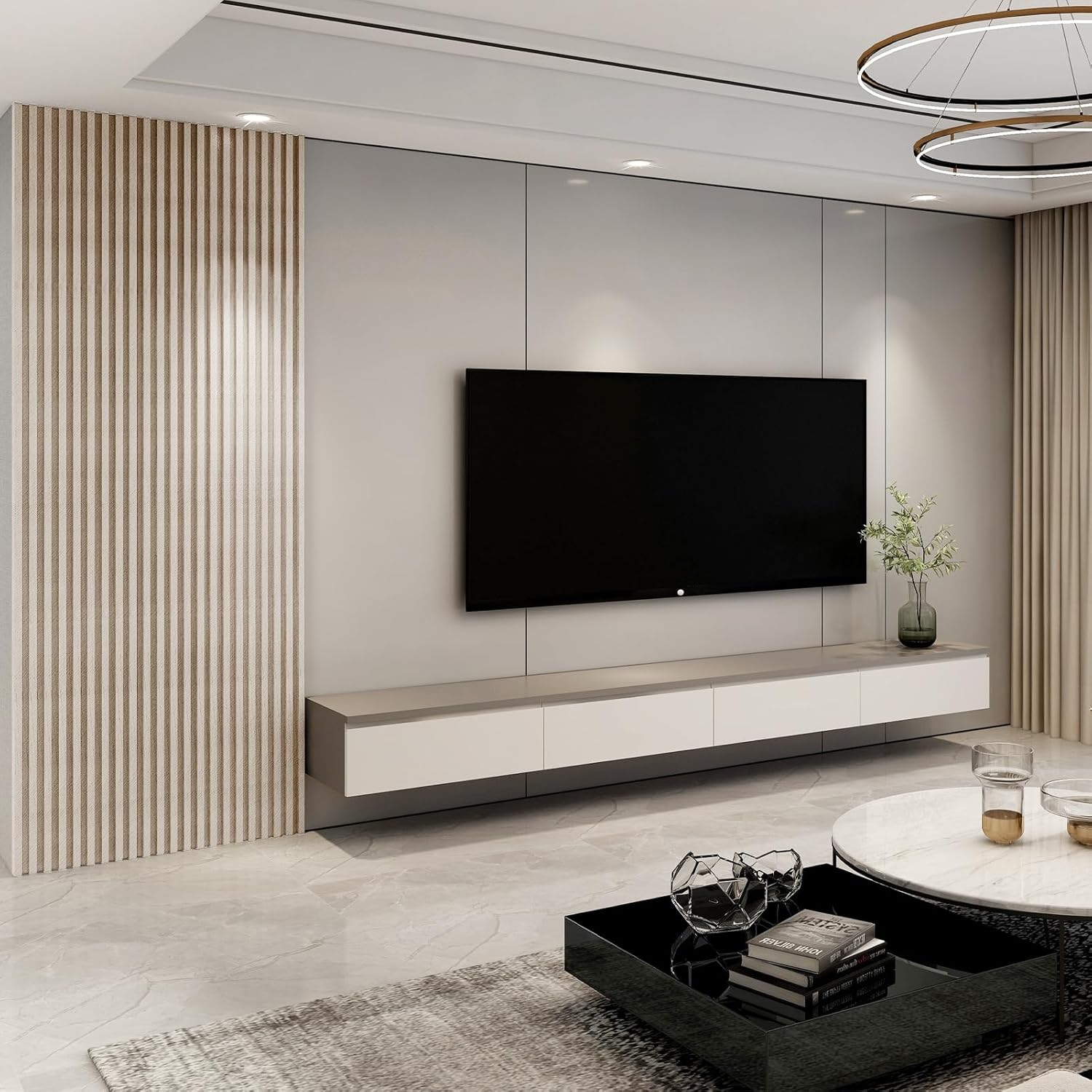 Art3d 8-Pack 96 x 6in. WPC Acoustic Slat Wall Panel for Modern Interior Decor, TV Background, Living Room, White Ash
