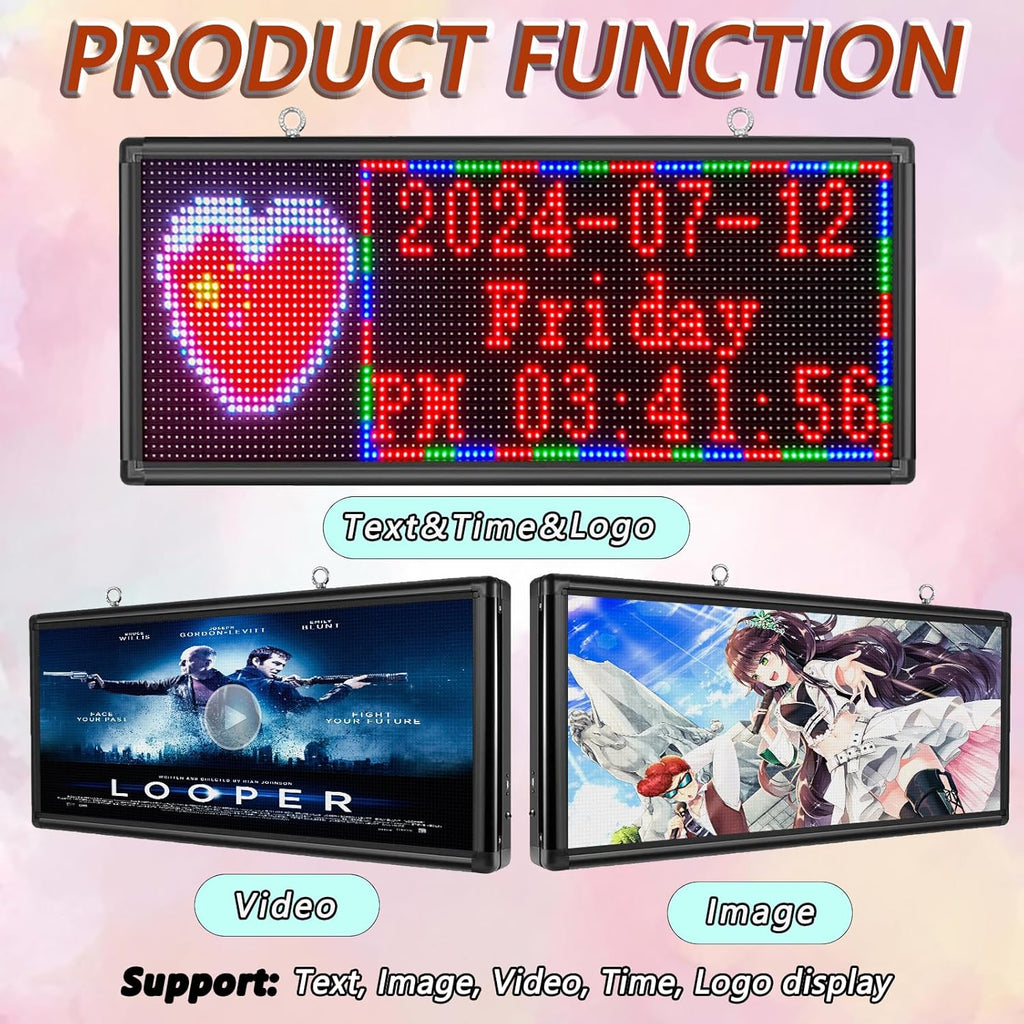 P6 40″ × 18″ Wi‑Fi Programmable Outdoor Full‑Color LED Sign – Waterproof, Easy to Use, Supports Text, Images & Video Advertising