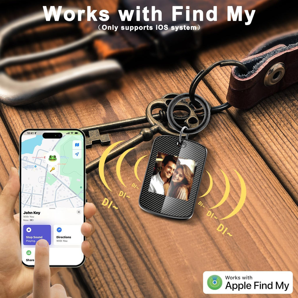 Customized Keychain with Picture,Personalized Photo Keychain with Build-in Find My Tracker,Contact Information,Item Locator for Key,Pets,Luggages,iOS 14.0 and Up,Great Gift for Family and Friends
