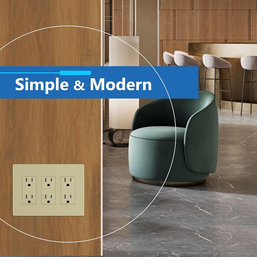 LIDER Matte Finish Decorator Switch Cover, Screwless Wall Plate, Mid-Size 3-Gang 4.88" x 6.77", Unbreakable Polycarbonate Thermoplastic, UL Listed, LSWP-33M-I, Ivory