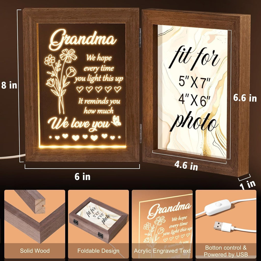 Grandma Gifts Christmas Gifts for Grandma from Granddaughter Grandson Grandkids, LED Night Light with Grandmother Picture Frame 5x7, Personalized Gift for Nana Grandmother Gigi Granny Birthday Gift