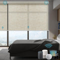 SmartWings Motorized Smart Blinds for Windows in Light Filtering, Electric Remote Roller Shades Compatible with Alexa/Google Home/Homekit, Custom Up to 110”W x 148”H, Linen Translucent Sand