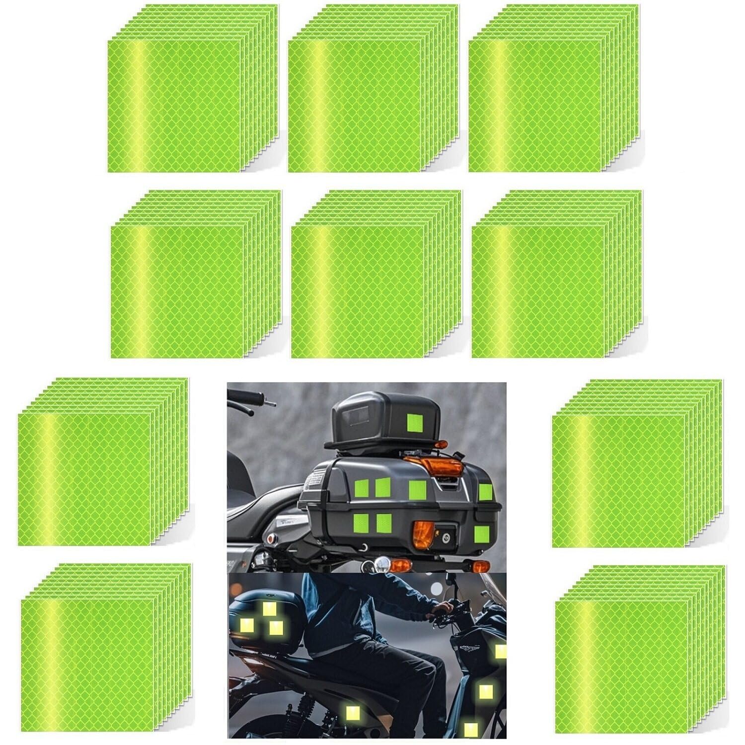 Non Fading Fluorescent Yellow Reflective Stickers 3 inch X 3 inch, Outdoor Waterproof High Visibility Safety Adhesive Reflector (100 Pcs)