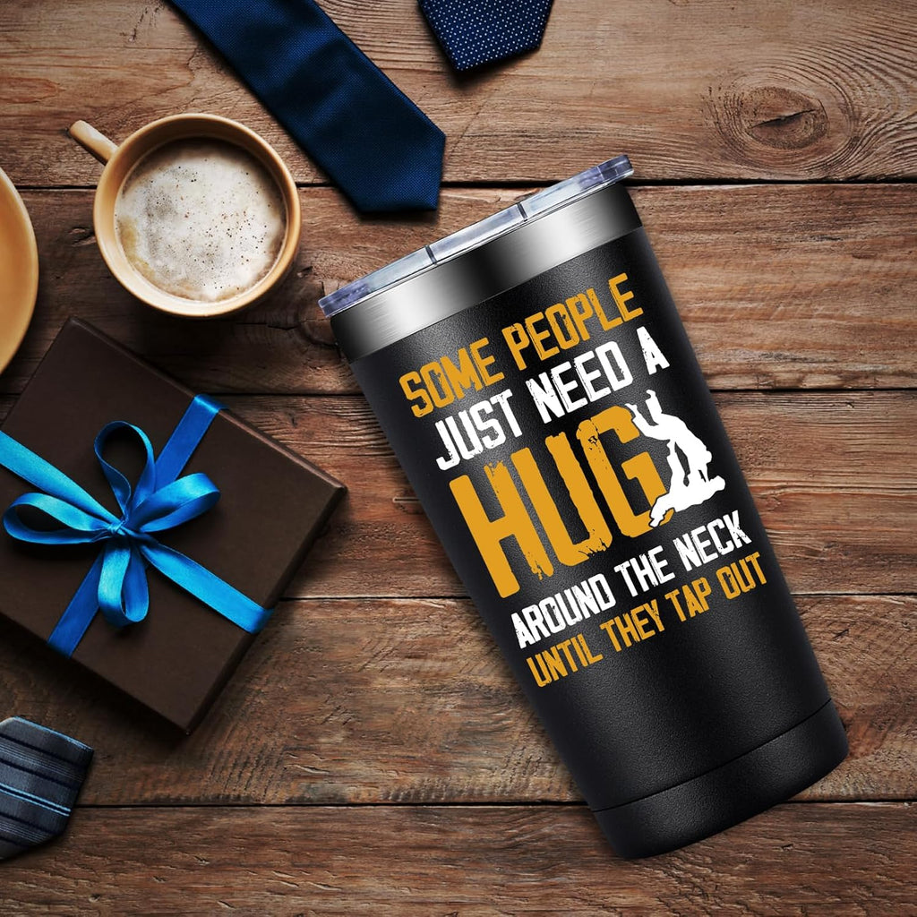 SpenMeta Christmas Jiu Jitsu Gifts for Men - Jiu Jitsu Gifts for Jiu-Jitsu Lovers, Husband, Boyfriend, Dad - 20oz Some People Just Need a Hug Around The Neck Until They Tap Out Tumbler Cup