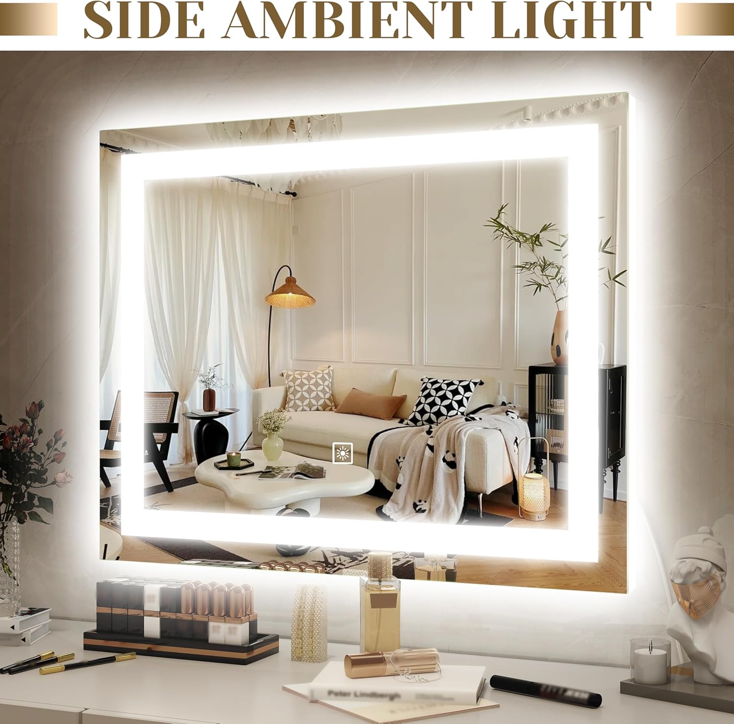 ROLOVE Lighted Vanity Mirror with Lights, LED Makeup Mirror with 3 Color Modes, Touch Dimming, Wall Mountable & Tabletop, Dressing Room Mirror with 10X Magnification, 22x19 Inch, White